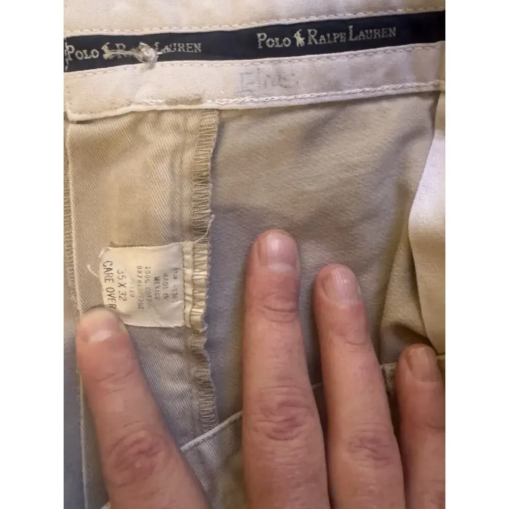 Vintage Polo Ralph Lauren Andrew Chino Pants Khaki Pleated Frayed Cropped 34x28